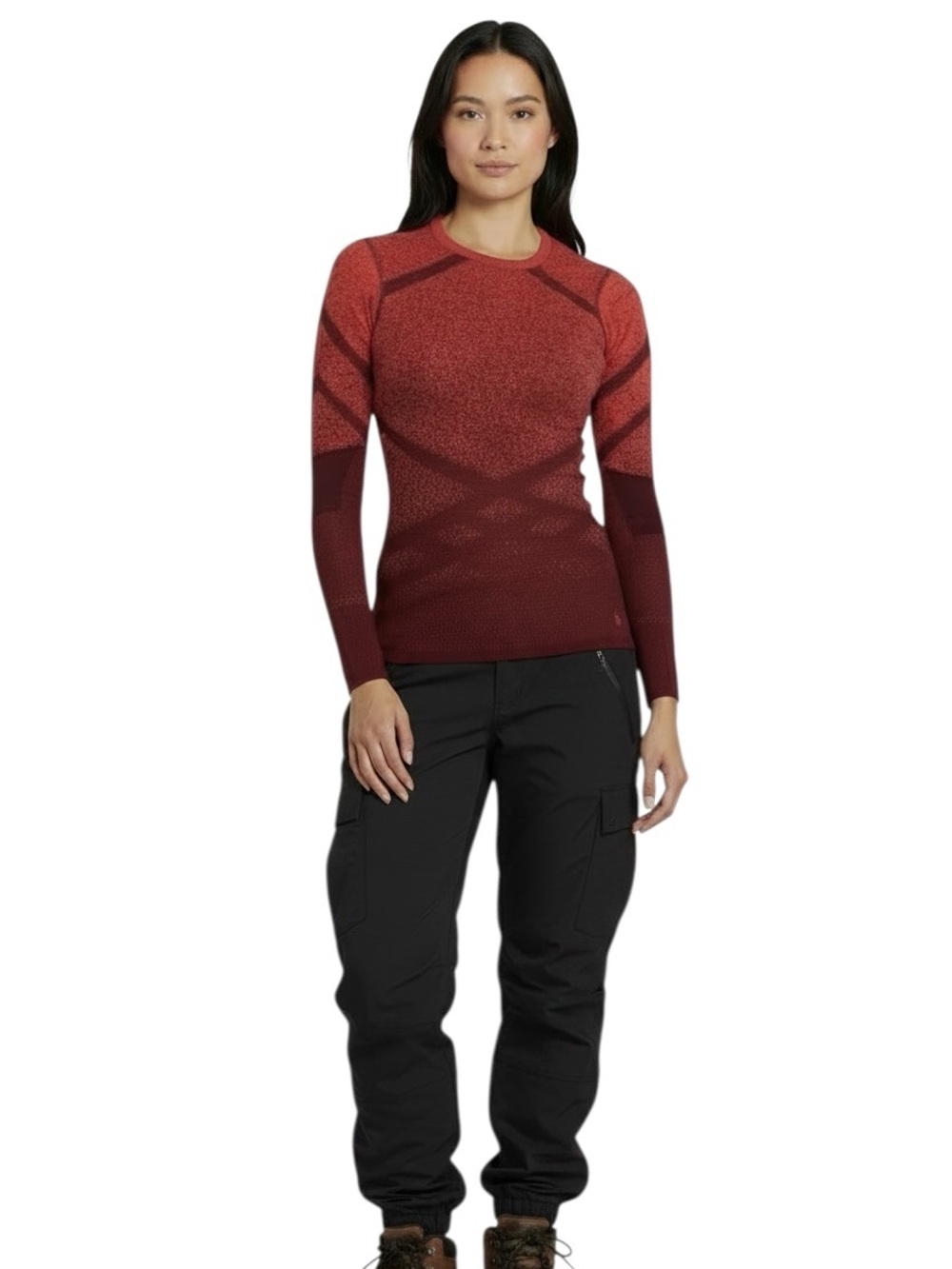 Smartwool Intraknit Base Layer Long Sleeve Red Patterned Top Womens Size M NEW